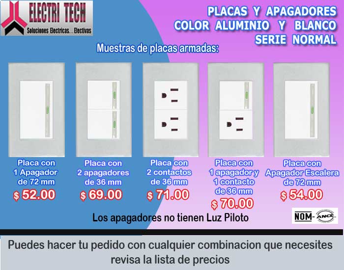 placas y apagadores color aluminio y blanco