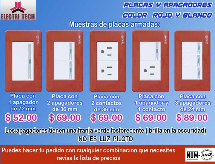 Placas y apagadores color Rojo
