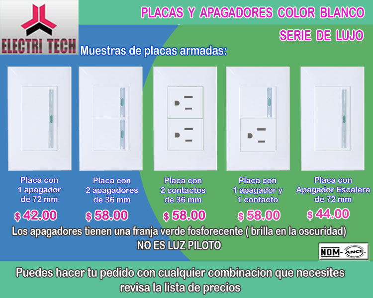 placas y apagadores color blanco serie de lujo