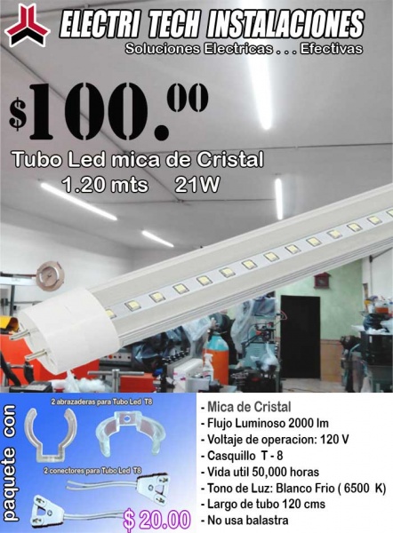 tubos de leds T8 mica de cristal transparente y de alta iluminacion